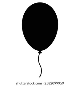 Black Balloon Silhouette Vector Icon. Party balloon, birthday celebration, holiday symbol isolated on white background