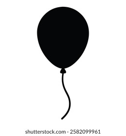 Black Balloon Silhouette Vector Icon. Party balloon, birthday celebration, holiday symbol isolated on white background