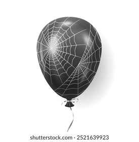 Globo negro con patrón de Web de araña Ilustración vectorial realista. Detalle que crea la Imagen del objeto 3d de la atmósfera de Halloween en el fondo blanco