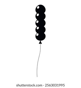 Black balloon tied with a string floating against a plain background