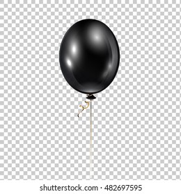 Black Balloon. Transparent Isolated Vector Air Ball.