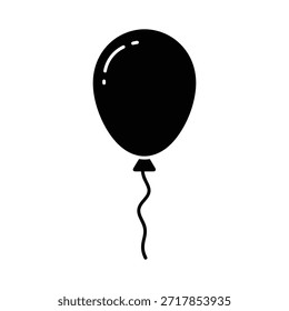 Globo negro con la cuerda ondulada en la celebración del fondo blanco