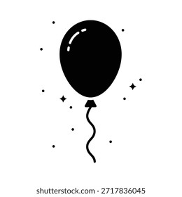 Globo negro con cuerda ondulada y puntos dispersos y estrellas blancas aisladas