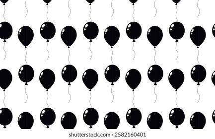 Black balloons arranged in a repeating pattern on a white background for decoration