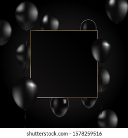 Black balloons background with frame and black balloons. Modern design.Universal vector background for poster, banners, flyers, card.