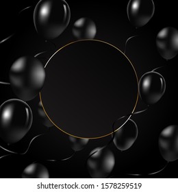 Black balloons background with frame and black balloons. Modern design.Universal vector background for poster, banners, flyers, card.