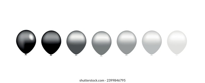 black balloons, balloon colors from dark black to white, vector