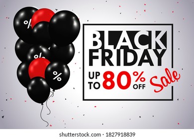 Black balloons floating on the side of the text box BlackFriday sale festive special.