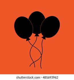 Black balloons icon vector. Orange background