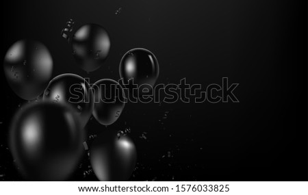 Black balloons isolated on dark background. Vector realistic black balloons. Party and celebration dark background. Birthday and holidays