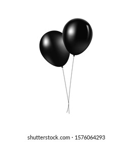 Black balloons isolated on white background. Realistic vector black balloons