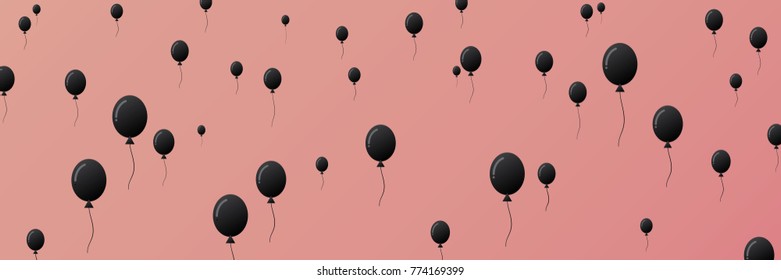 Black balloons on the pink background. vector, illustration.