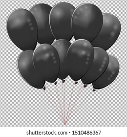Black balloons on a transparent background. The concept of Black Friday, the Friday discounts, closeouts. Realistic image of balloons.