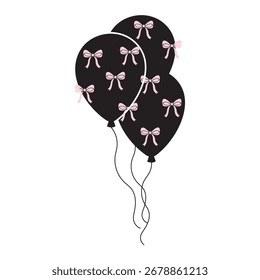 Black Balloons with Pink Bow Pattern – Elegant Party Decoration Vector Illustration