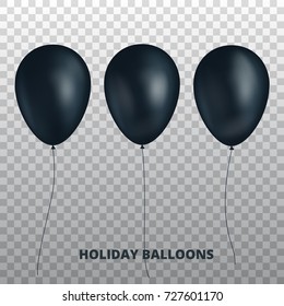 Black balloons. Realistic black balloons isolated on transparent background