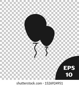 Black Balloons with ribbon icon isolated on transparent background.  Vector Illustration