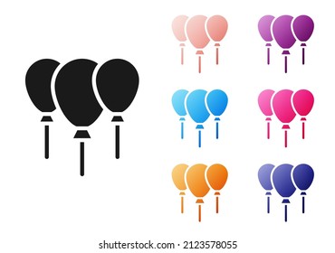 Black Balloons with ribbon icon isolated on white background. Merry Christmas and Happy New Year. Set icons colorful. Vector