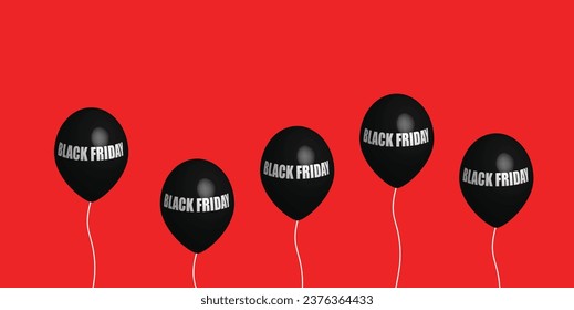 globos negros con texto friday negro sobre fondo rojo