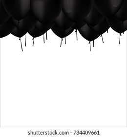 Black balloons in top as a background with space for text. Black friday vector square cover. 