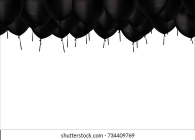 Black balloons in top as a background with space for text. Black friday vector cover. 