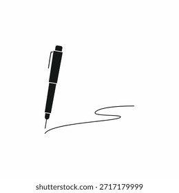 Icono negro del bolígrafo con la Ilustración vectorial de la línea del squiggle, símbolo minimalista de la herramienta de la oficina para la firma, la educación, y el diseño del documento