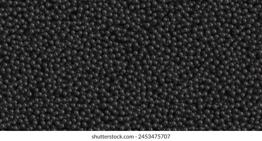 Black balls or bubbles abstract background as seamless pattern. Styrofoam or dark plastic balls. Vector illustration of polymer material texture