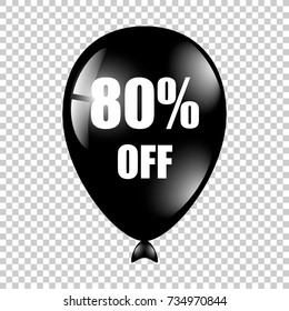 Black Baloon with text 80 percents. Vector illustration. Balloons with percents on the isolated background.