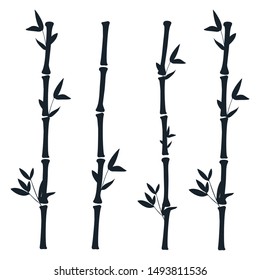 Black bamboo branches and leaves. Bamboo stems
