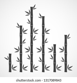 Black bamboo branches and leaves. Vector illustration. Bamboo stems. Bamboo icon.