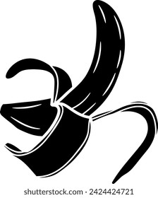 black banana fruit silhouette or food logo flat illustration for tropical areas and fruits season