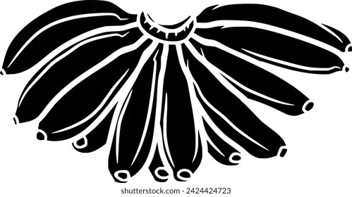 black banana fruit silhouette or food logo flat illustration for tropical areas and fruits season