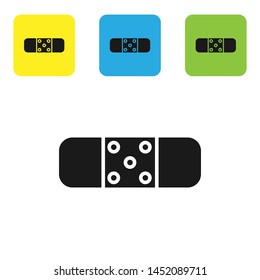 Black Bandage plaster icon isolated on white background. Medical plaster, adhesive bandage, flexible fabric bandage. Set icons colorful square buttons. Vector Illustration