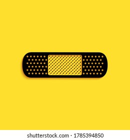 Black Bandage plaster icon isolated on yellow background. Medical plaster, adhesive bandage, flexible fabric bandage. Long shadow style. Vector