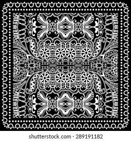 Black Bandana Print, silk neck scarf or kerchief square pattern design style for print on fabric, vector illustration.