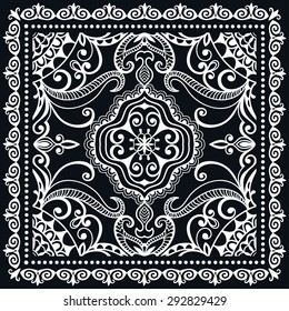 Black Bandana Print, silk neck scarf or kerchief square pattern design style for print on fabric, vector illustration.