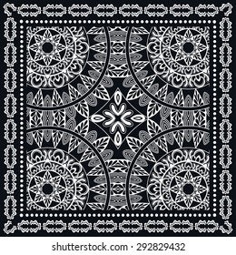 Black Bandana Print, silk neck scarf or kerchief square pattern design style for print on fabric, vector illustration.