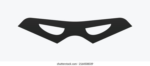 Black bandit goggles mask. Criminal symbol of crime and ganster camouflage for dangerous spy and vector hacker