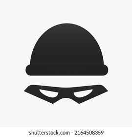 Black bandit hat with mask. Robbery round hat with goggles as symbol of crime and ganster camouflage for dangerous spy and vector hacker