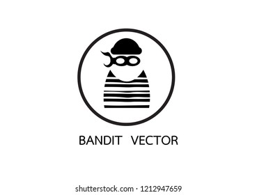 Black Bandit Logo.Isolated Criminal Icon Symbol On Clean Background. Vector Thief Element In Trendy Style.Illustration EPS 10.