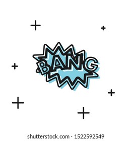 Black Bang boom, gun Comic text speech bubble balloon icon isolated on white background.  Vector Illustration