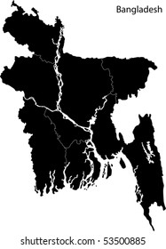 Black Bangladesh map separated on the provinces