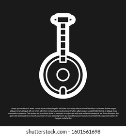 Black Banjo icon isolated on black background. Musical instrument.  Vector Illustration