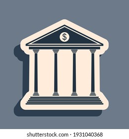 Black Bank building icon isolated on grey background. Long shadow style. Vector Illustration