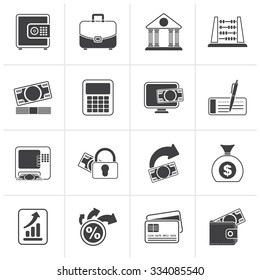 Black Bank, business and finance icons - vector icon set