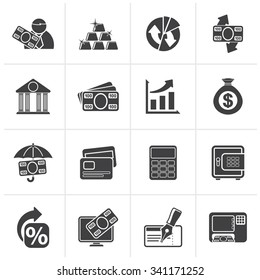 Black Bank, business and finance icons - vector icon set