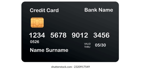 Black bank credit card on white background