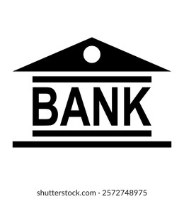 Black Bank Icon, with Building Symbol