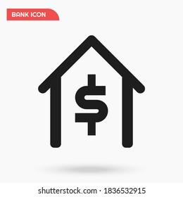 Black bank icon vector template with dollar sign for money, finance and payments.