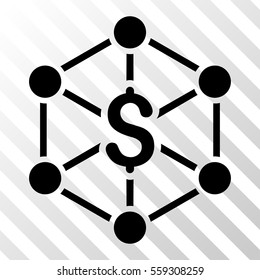 Black Bank Network interface icon. Vector pictograph style is a flat symbol on diagonal hatch transparent background.