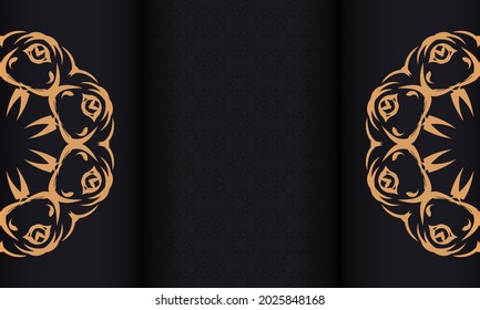 Black banner with abstract ornaments and place under the text. Print-ready invitation design with vintage patterns.